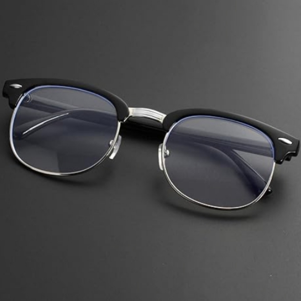 Blue Light Blocking Semi Rimless Non-Prescription Eyeglasses Black